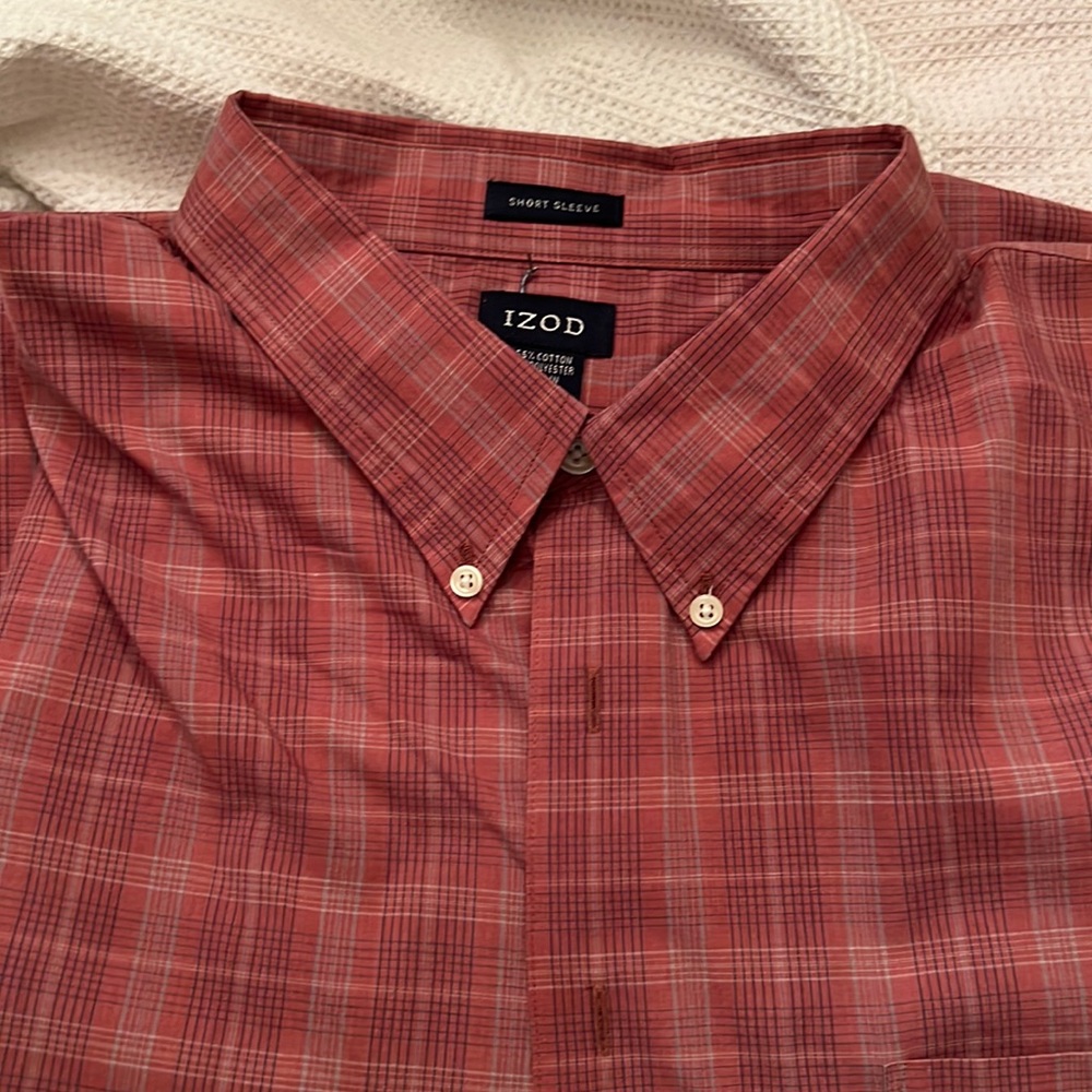 3XL IZOD mens button up short sleeve red plaid